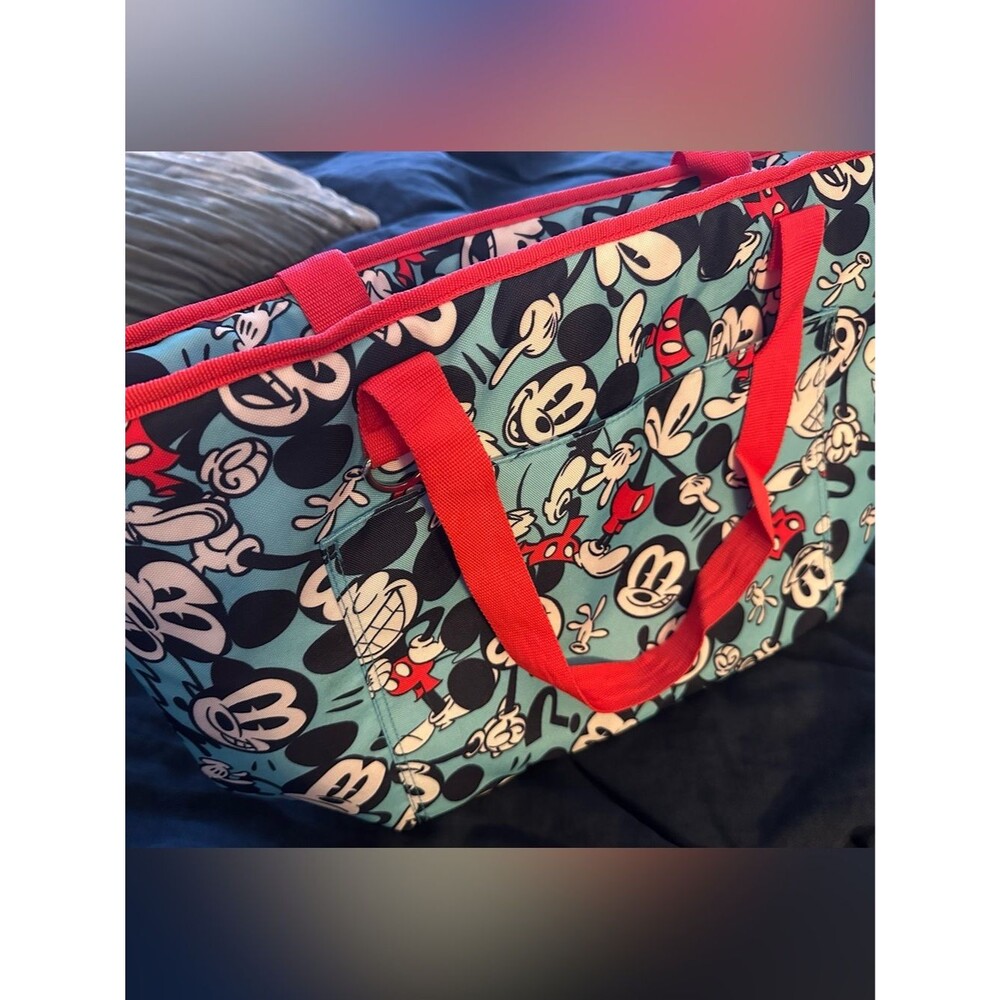 Disney Teal Mickey Print Cooler Tote with Red Handles